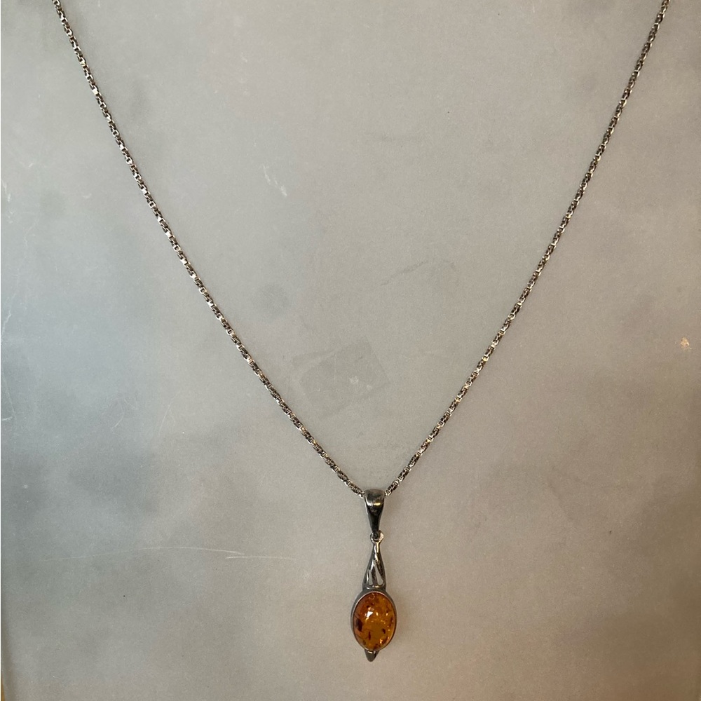 925 silver, amber vintage necklace, made in Italy